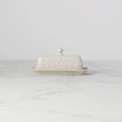 Lenox French Perle White Covered Butter Dish