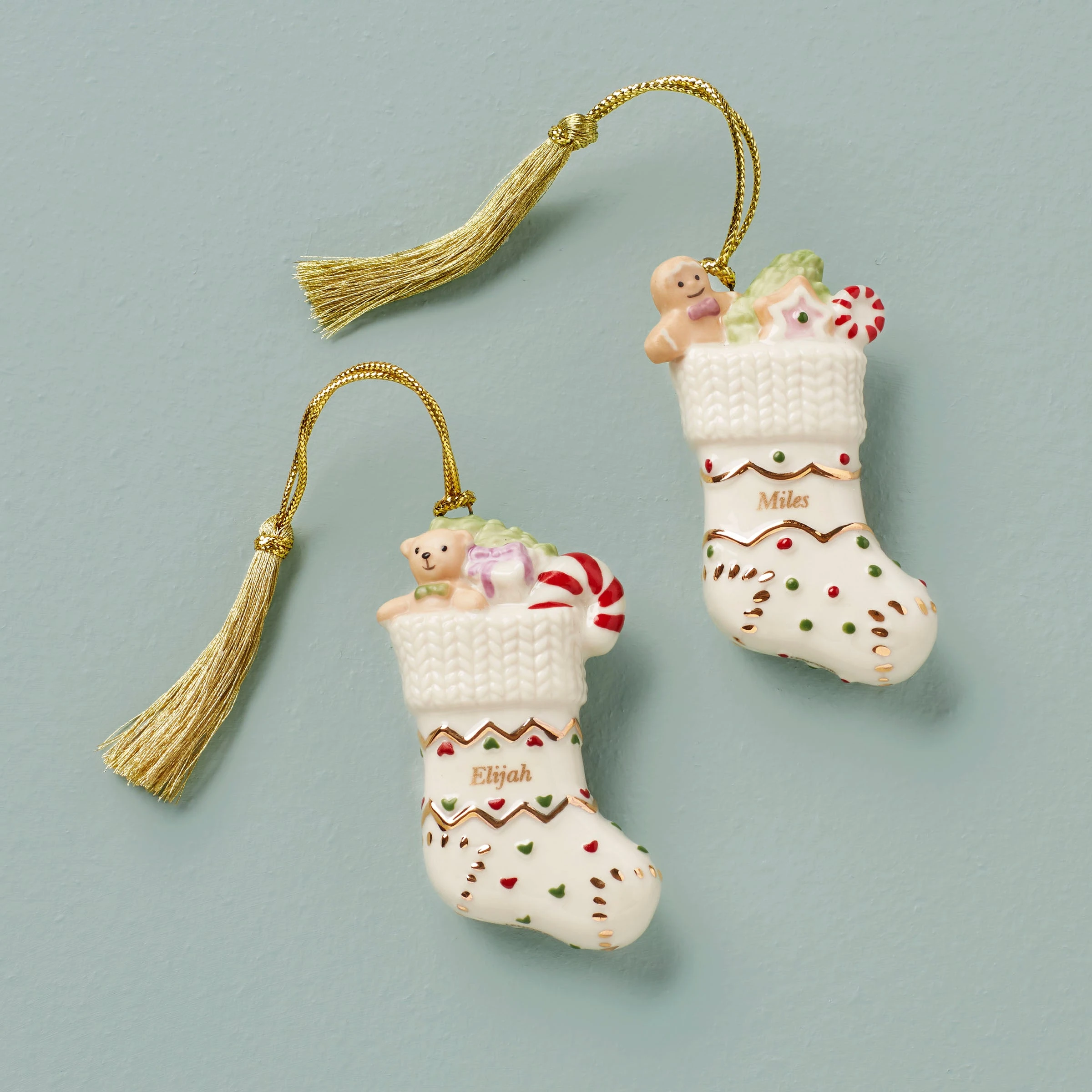 Lenox Forever Friends Stocking 2-Piece Ornament Set 3 Lenox Forever Friends Stocking 2-Piece Ornament Set