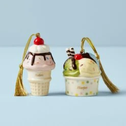 Lenox Forever Friends Ice Cream 2 Piece Ornament Set