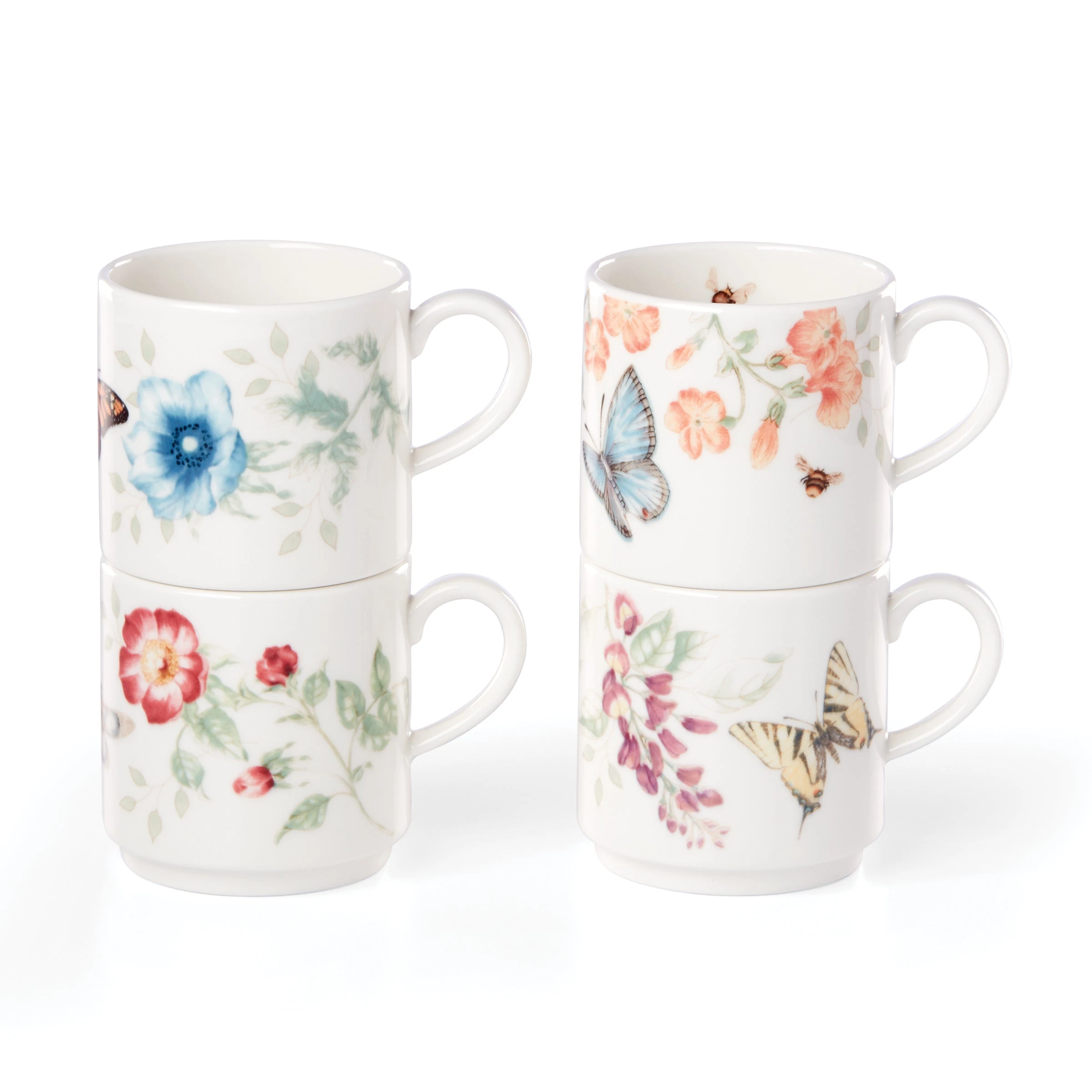 Lenox Butterfly Meadow 4-Piece Stacking Mug Set 3 Lenox Butterfly Meadow 4-Piece Stacking Mug Set