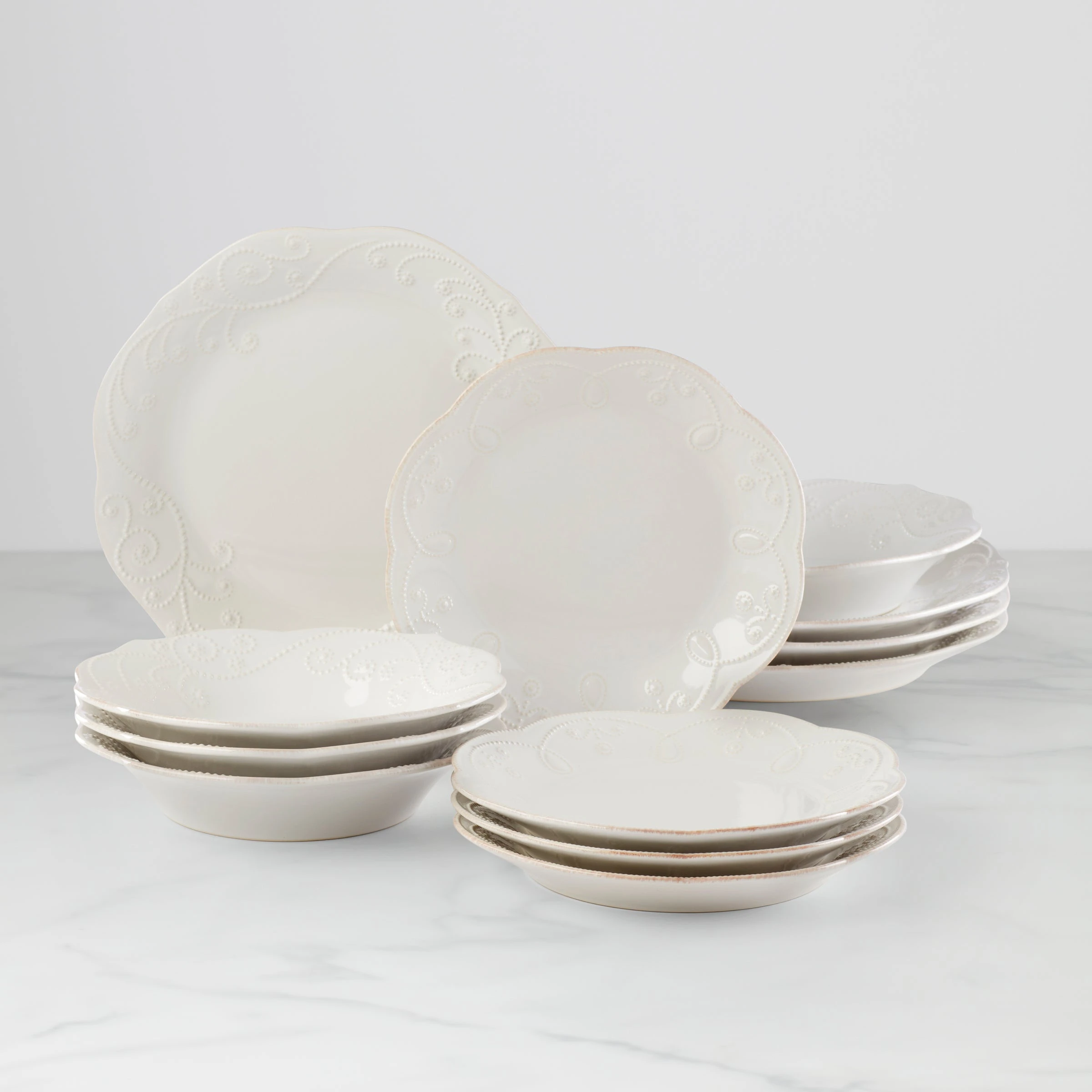 Lenox French Perle 12-Piece Plate & Bowl Dinnerware Set 3 Lenox French Perle 12-Piece Plate & Bowl Dinnerware Set