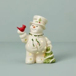 Lenox Happy Holly Days Snowman & Cardinal Lit Figurine
