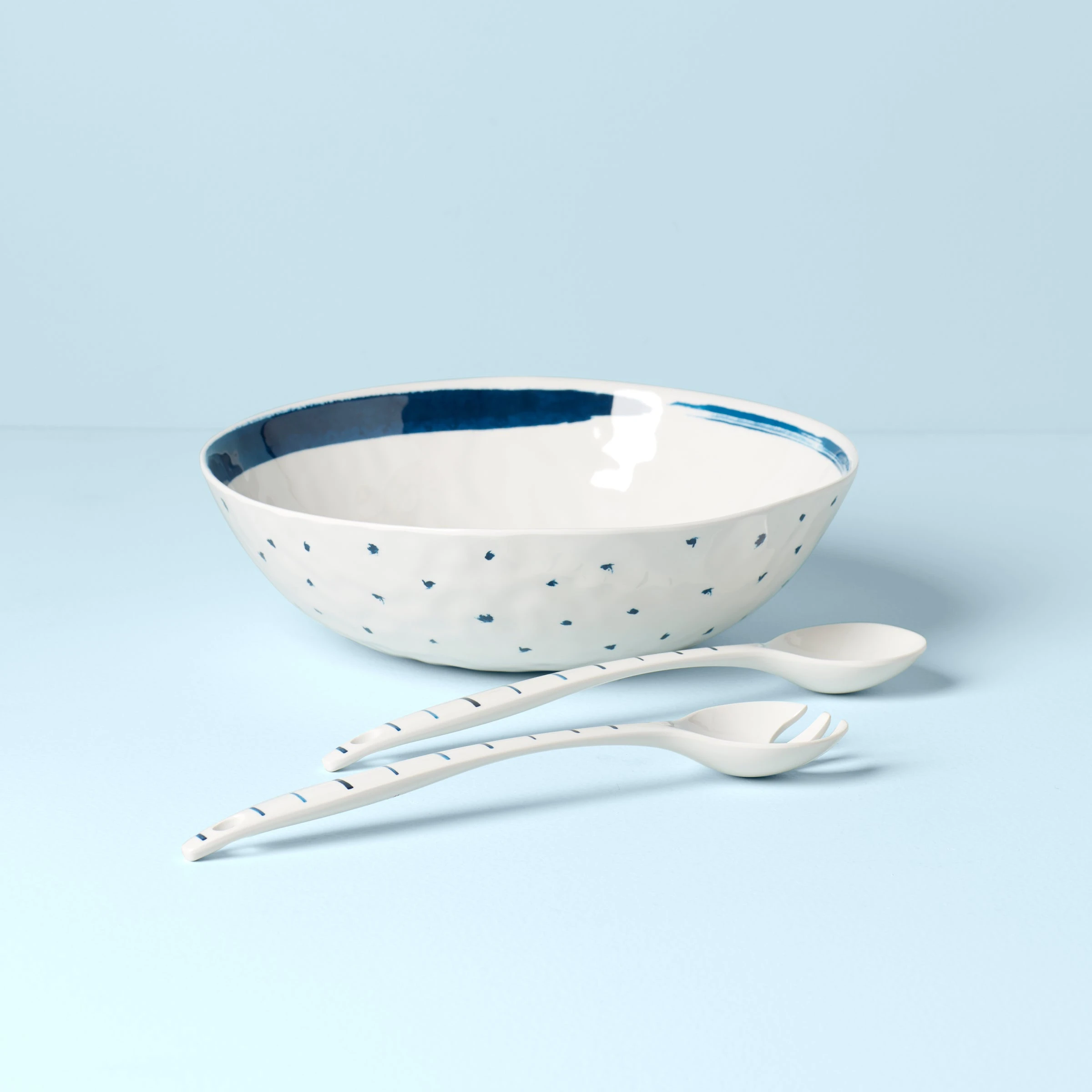 Lenox Blue Bay Melamine Salad Bowl With Servers 4 Lenox Blue Bay Melamine Salad Bowl With Servers - Image 2
