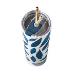 Lenox Blue Bay Leaf Stainless Steel Tumbler With Straw -Lenox Shop 895727 LNP F23 3 ALT