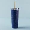 Lenox Blue Bay Dot Stainless Steel Tumbler With Straw -Lenox Shop 895728 LNP F23 PDP