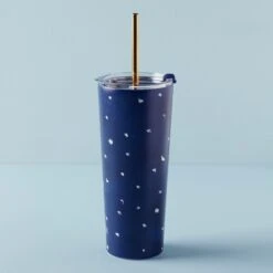 Lenox Blue Bay Dot Stainless Steel Tumbler With Straw