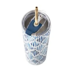 Lenox Blue Bay Ikat Stainless Steel Tumbler With Straw -Lenox Shop 895729 LNP F23 3 ALT