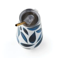 Lenox Blue Bay Leaf Stainless Steel Wine Tumbler & Straw 8 Lenox Blue Bay Leaf Stainless Steel Wine Tumbler & Straw -Lenox Shop 895731 LNP F23 3
