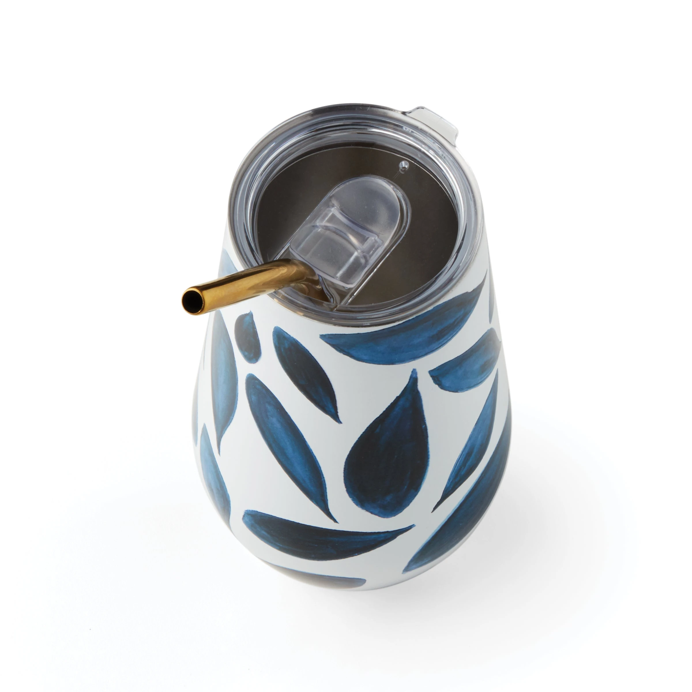 Lenox Blue Bay Leaf Stainless Steel Wine Tumbler & Straw 5 Lenox Blue Bay Leaf Stainless Steel Wine Tumbler & Straw - Image 3