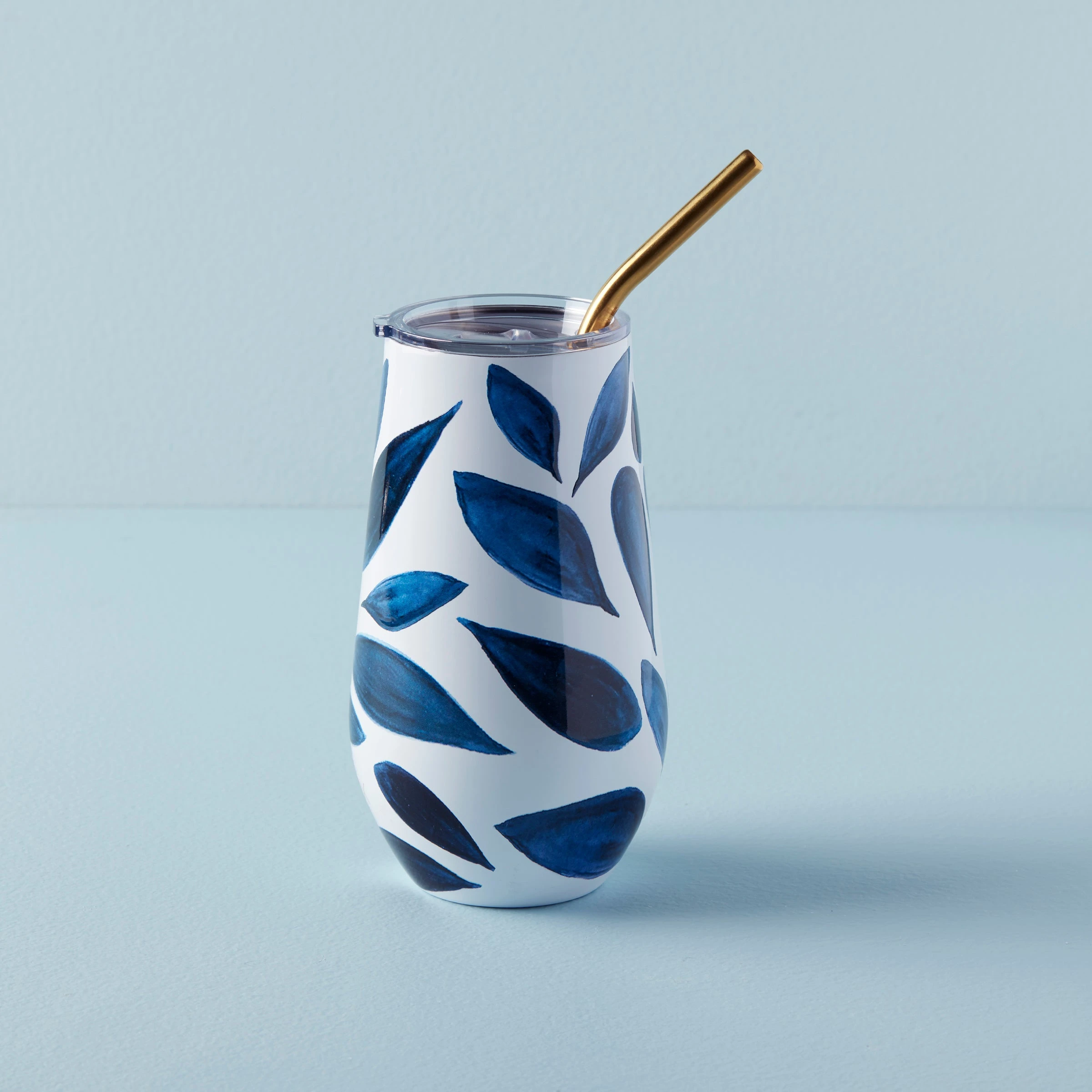 Lenox Blue Bay Leaf Stainless Steel Wine Tumbler & Straw 3 Lenox Blue Bay Leaf Stainless Steel Wine Tumbler & Straw