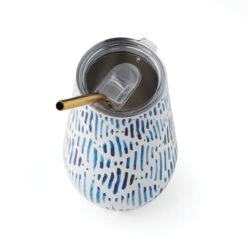 Lenox Blue Bay Ikat Stainless Steel Wine Tumbler & Straw -Lenox Shop 895733 LNP F23 3