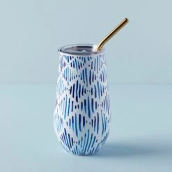 Lenox Blue Bay Ikat Stainless Steel Wine Tumbler & Straw