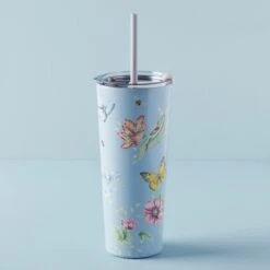 Lenox Butterfly Meadow Light Blue Tumbler With Straw